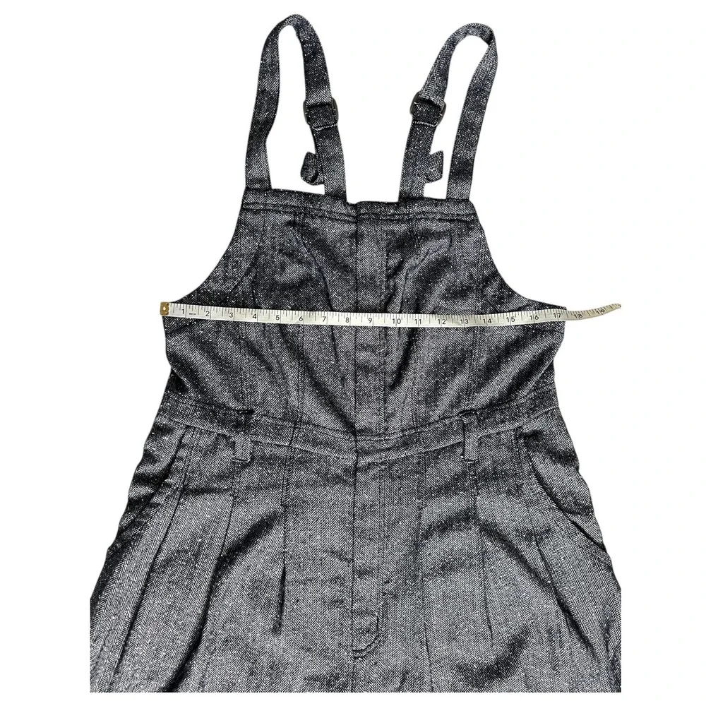 Free People Silver Herringbone Wide Leg Overalls Relaxed Jumpsuit Boho Size (M) - Picture 4 of 14
